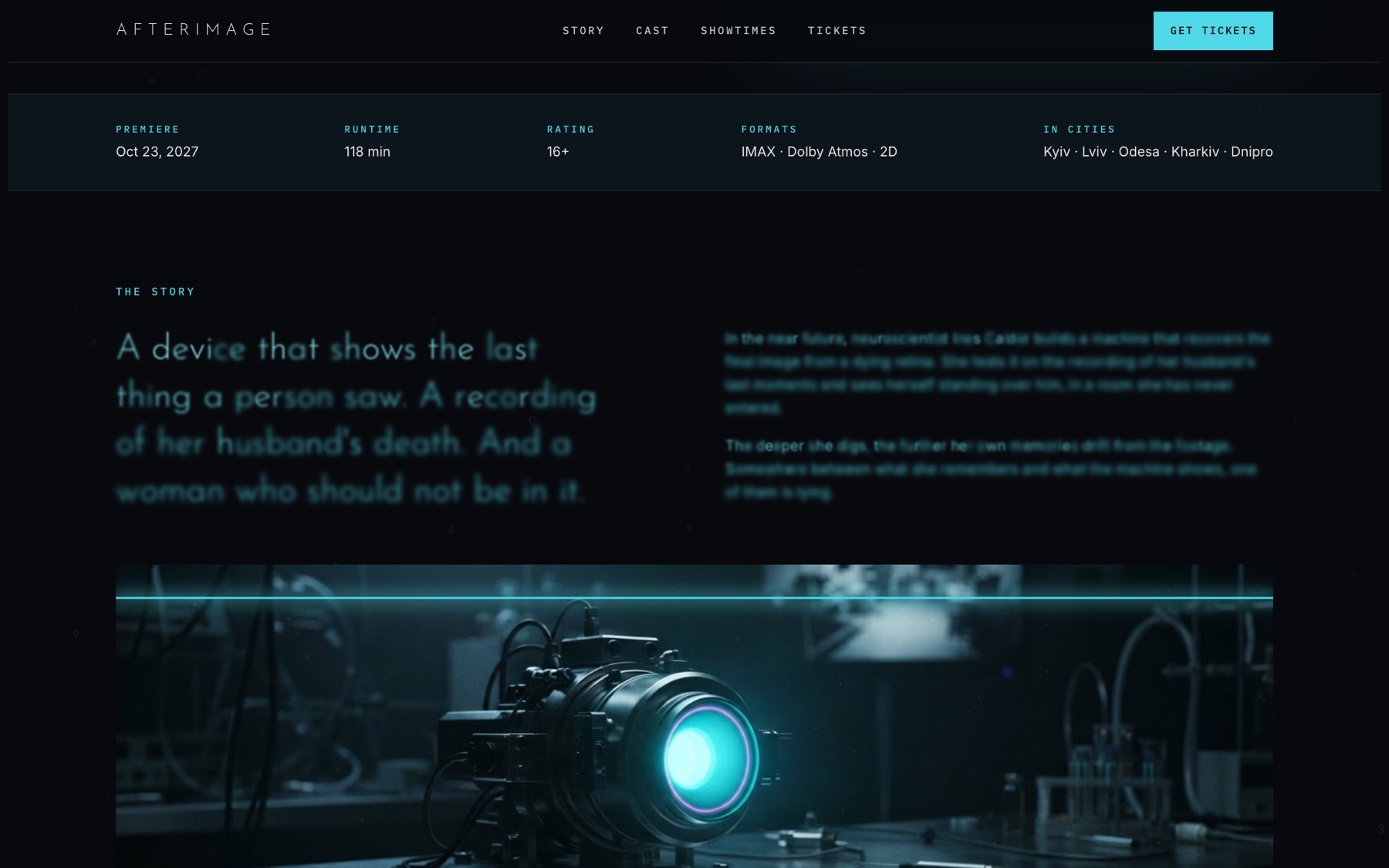 Film facts strip and the story headline