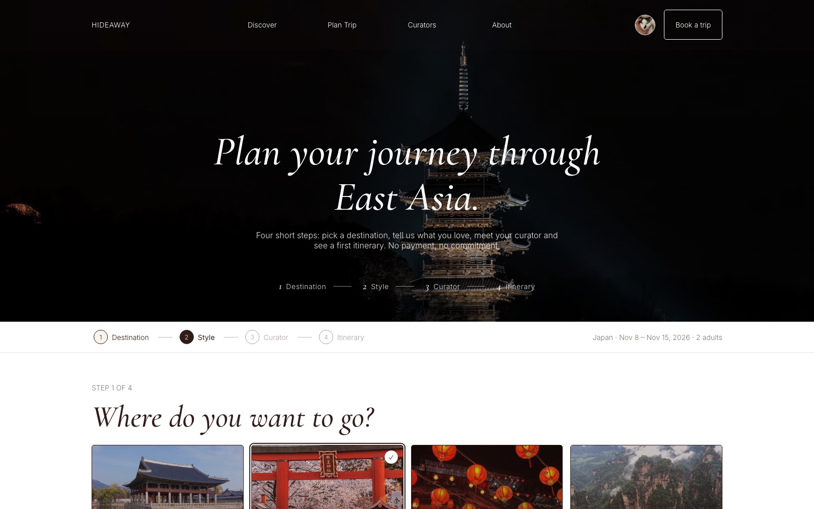 Trip planner with four steps