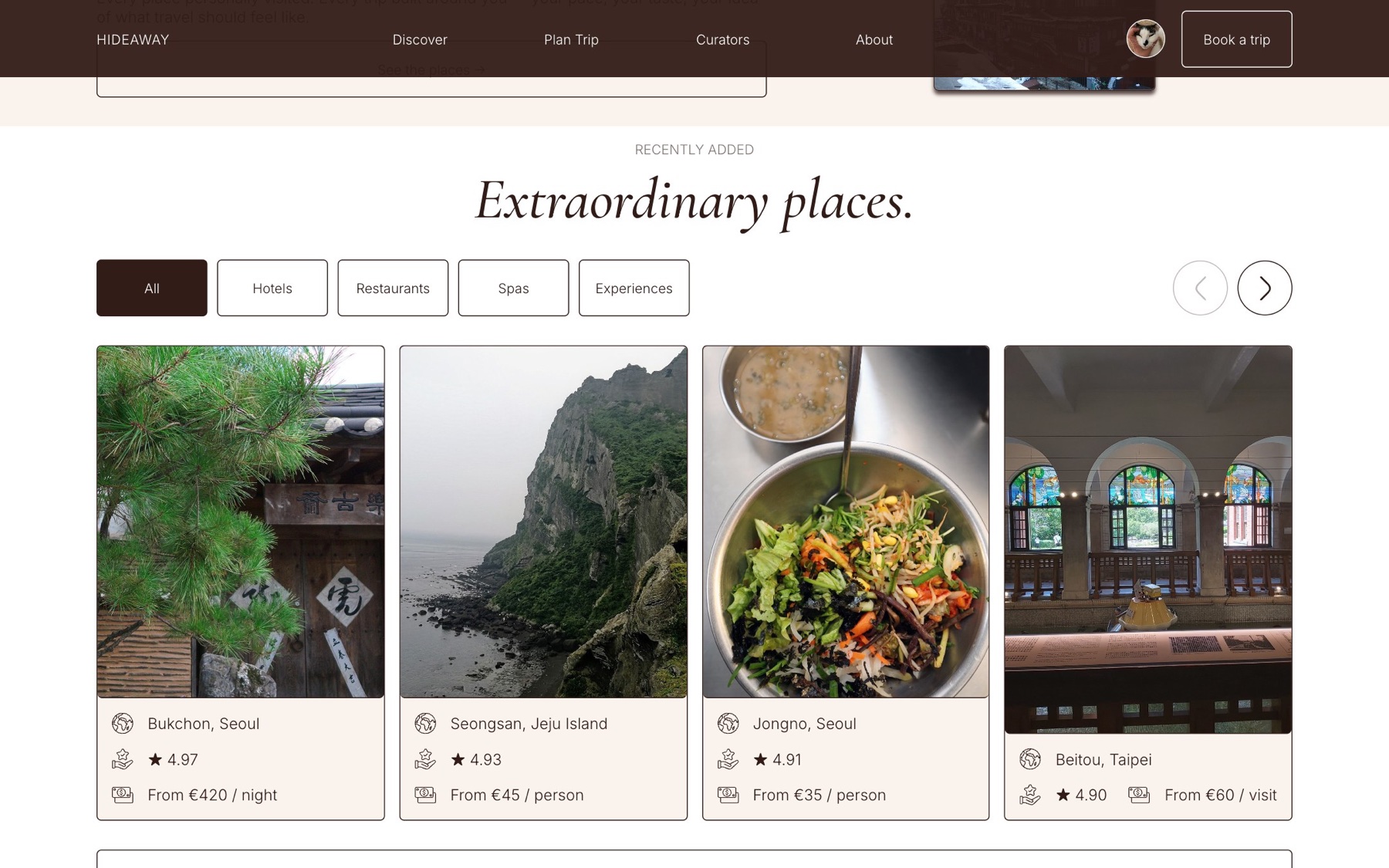 Recently added places carousel with prices