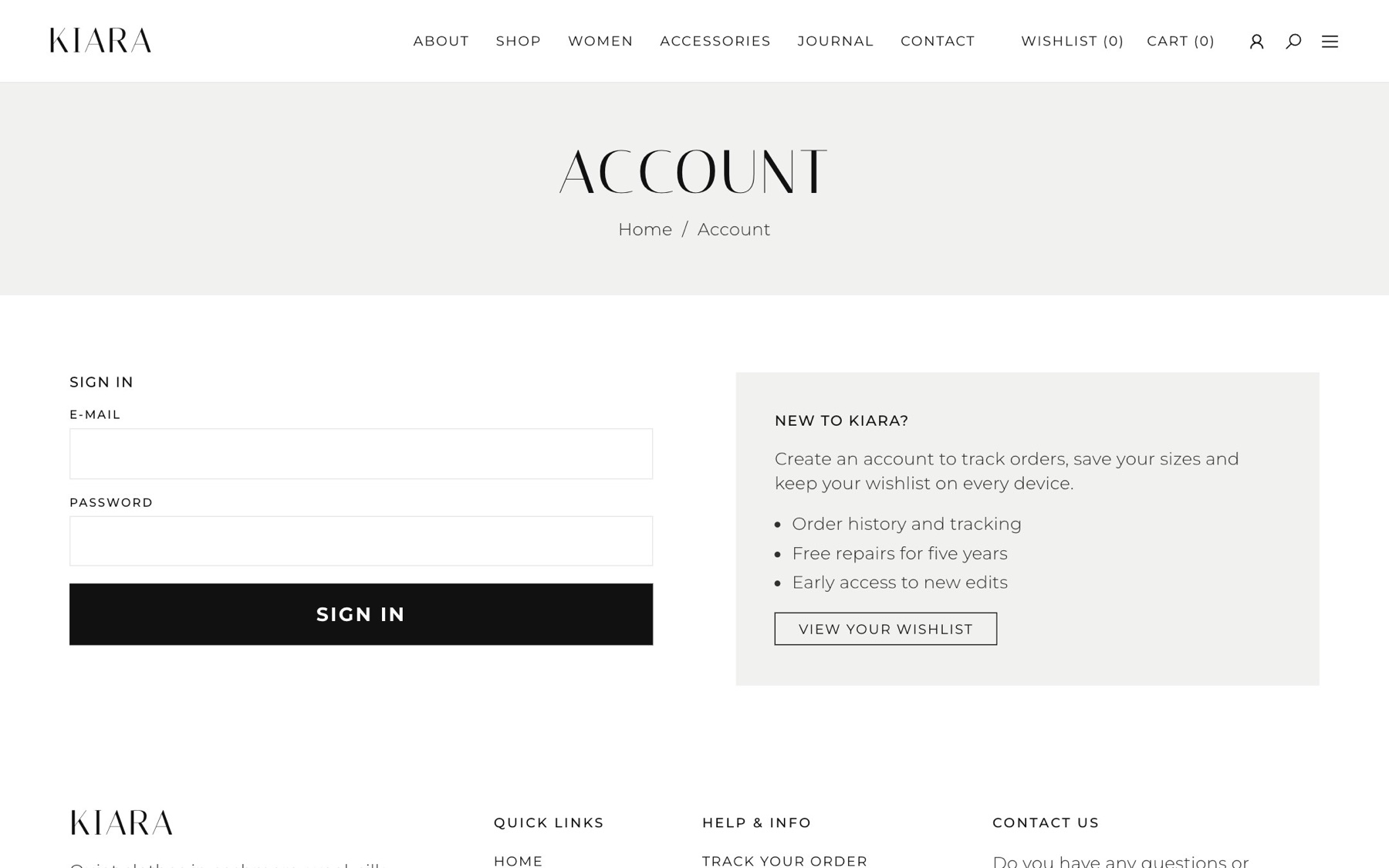 Sign in page