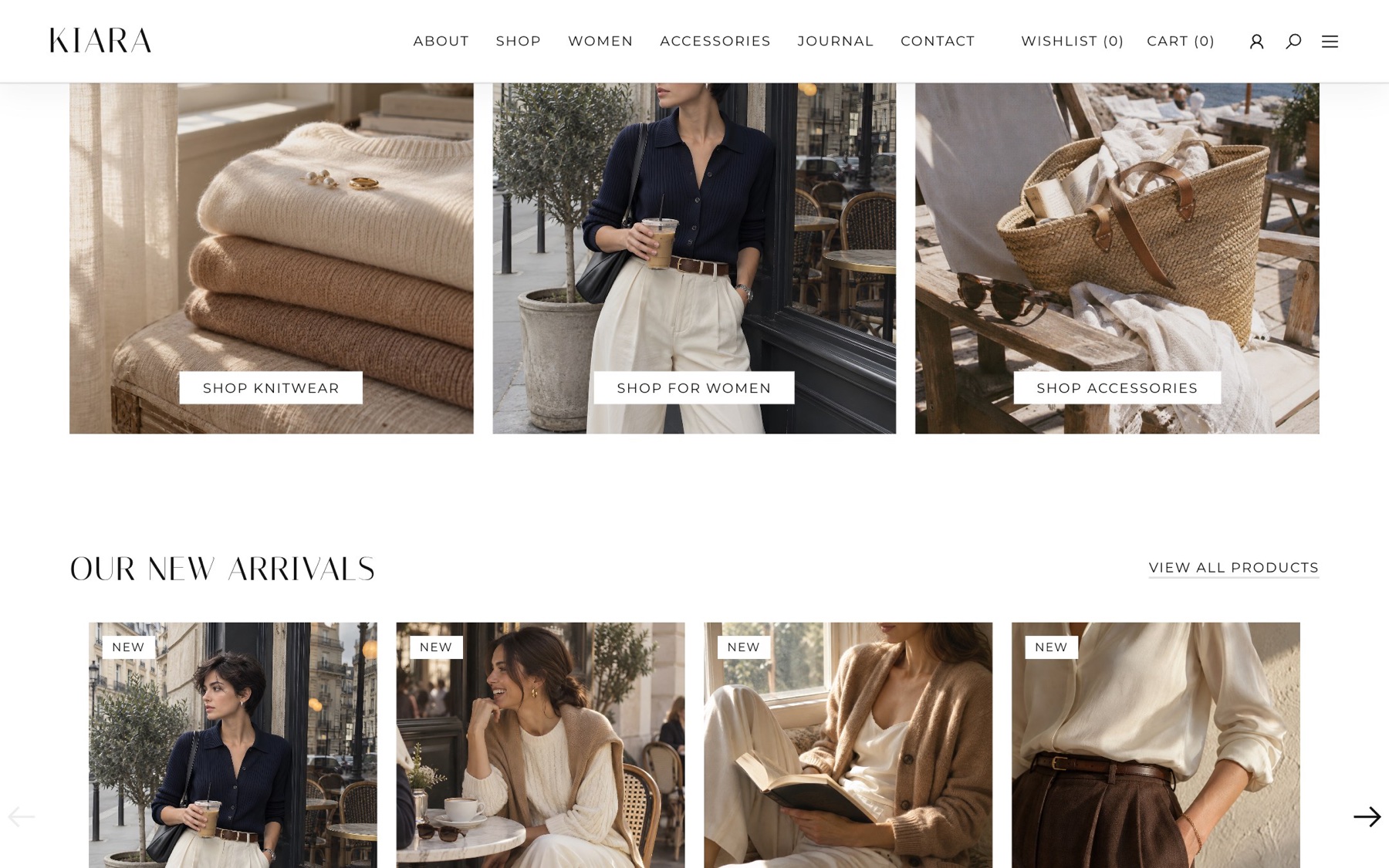 Category tiles and new arrivals
