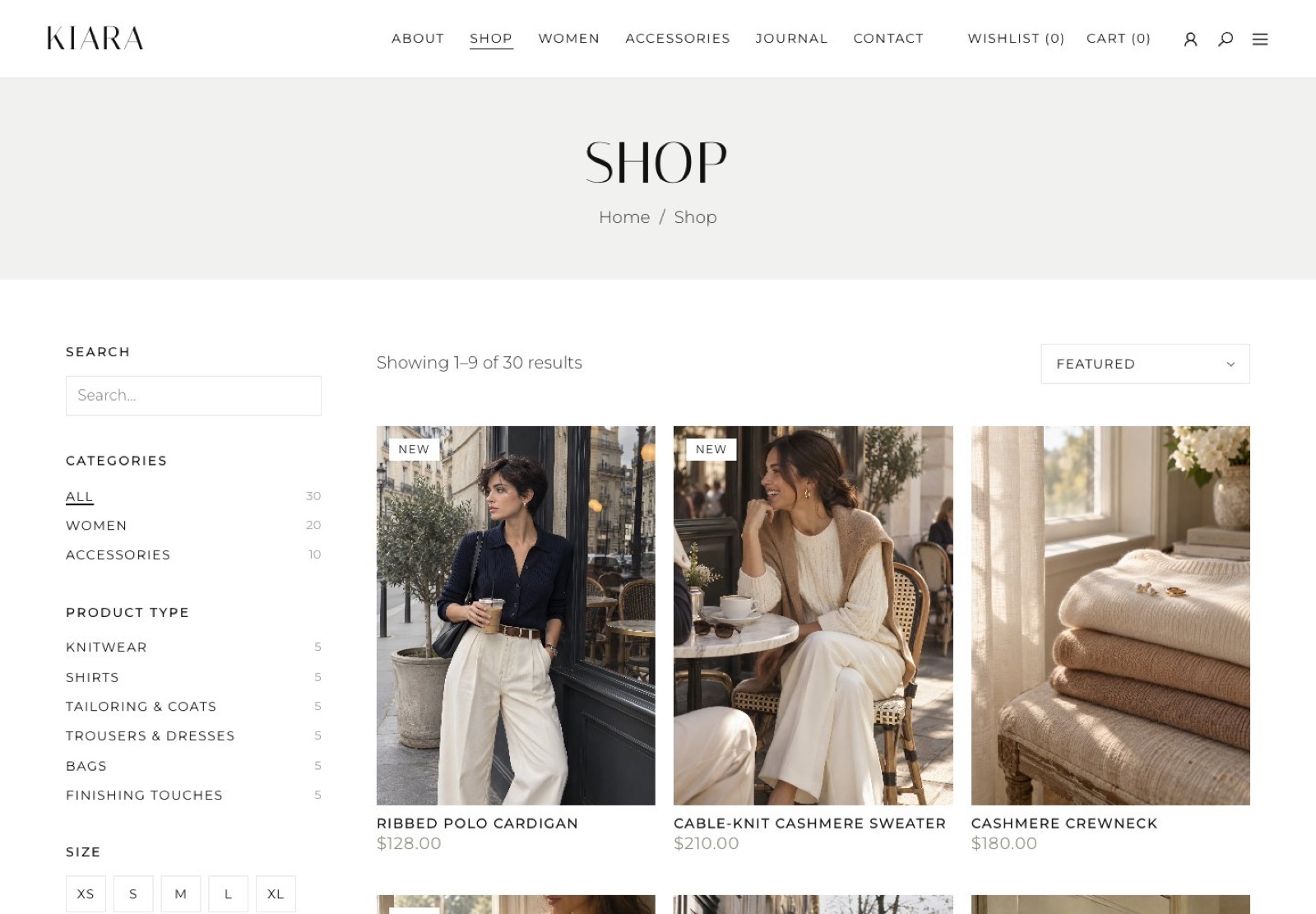 Shop with filters and a product grid