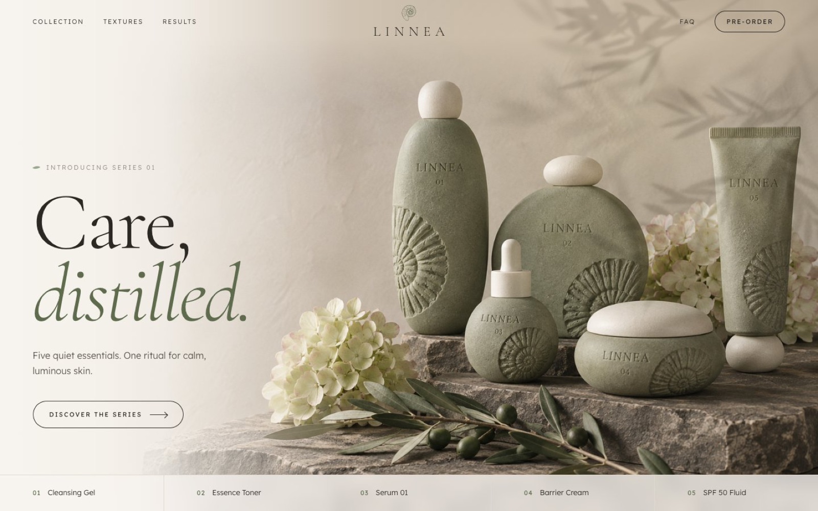 Linnea landing with the five products on stone